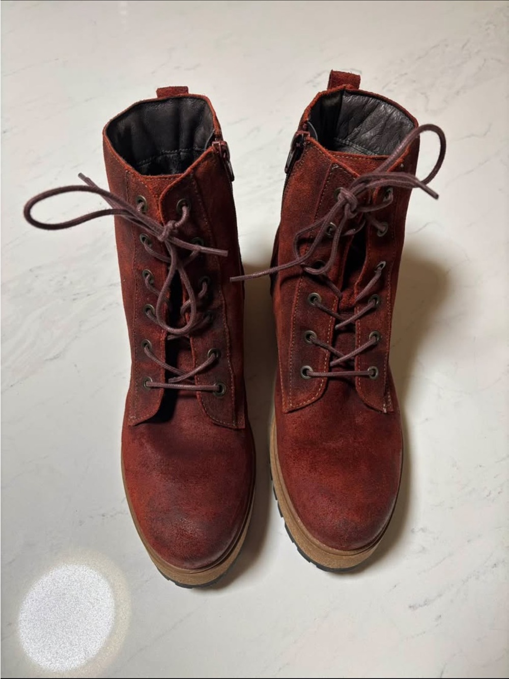 Taos Footwear Rust Suede Lace-Up Combat Boots